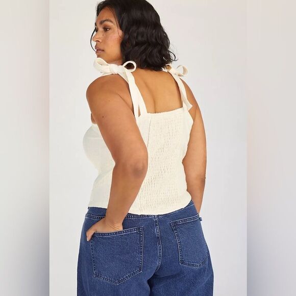 Anthropology Maeve Structured Tie Tank Sz L Cream/ White - Picture 11 of 11